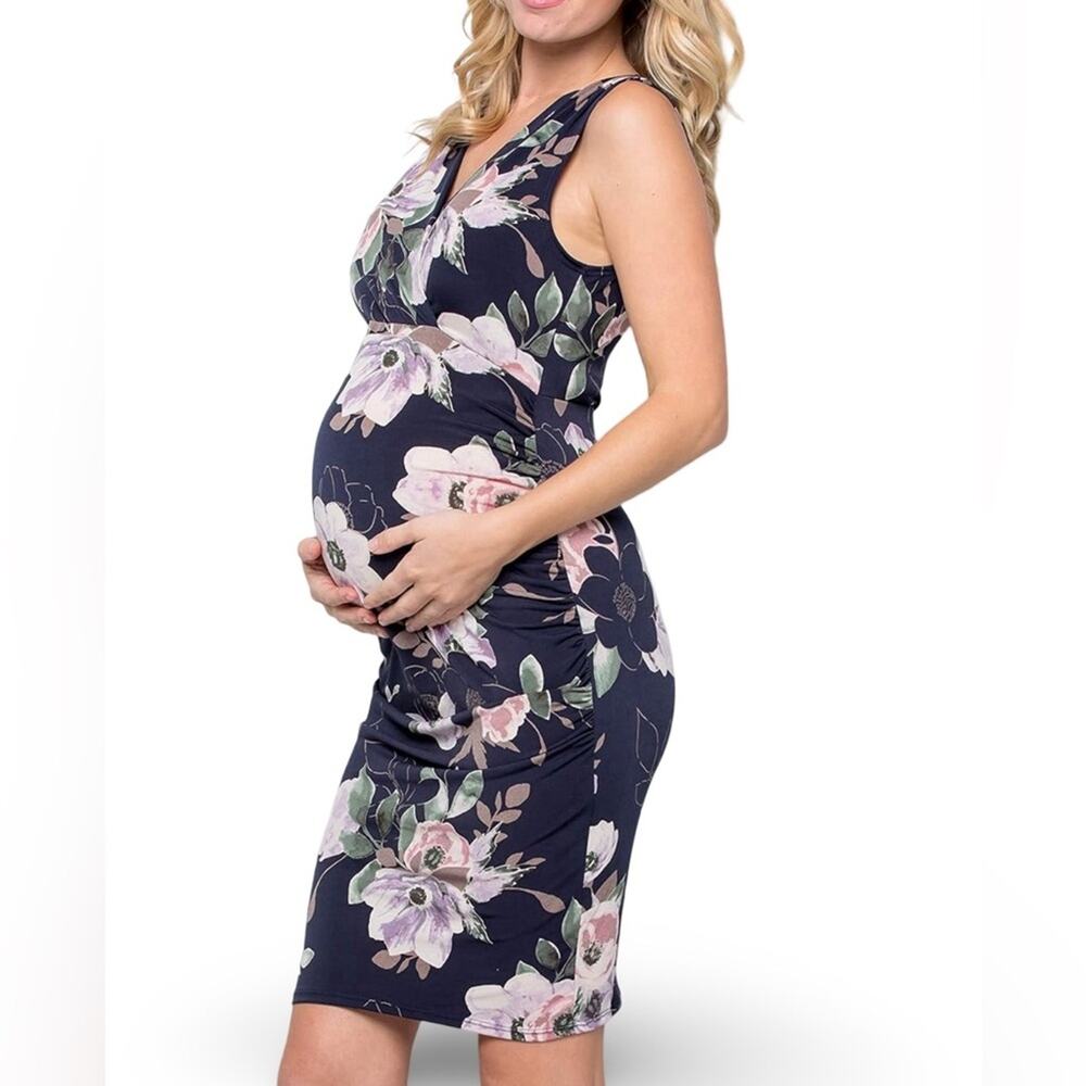 My Bump Maternity Sleeveless V Neck Wrap Dress Size XL Floral Stretch Career